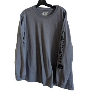 Carhartt 103401 Women's 2XL Heavyweight Sleeve Logo T-Shirt Blue‎ Grey Loose Fit